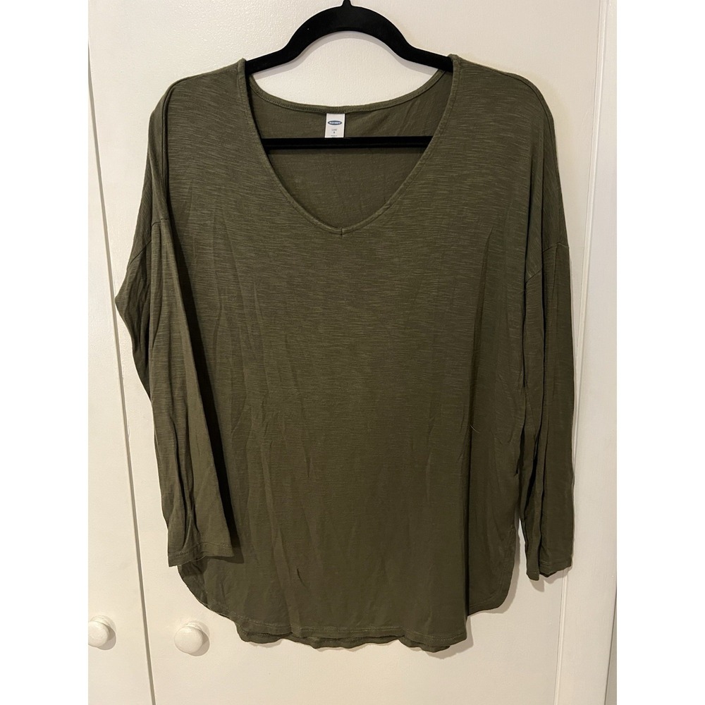 Old Navy Luxe Shirt Womens Green V Neck 3/4 Sleeve Tee Sz Small Relaxed